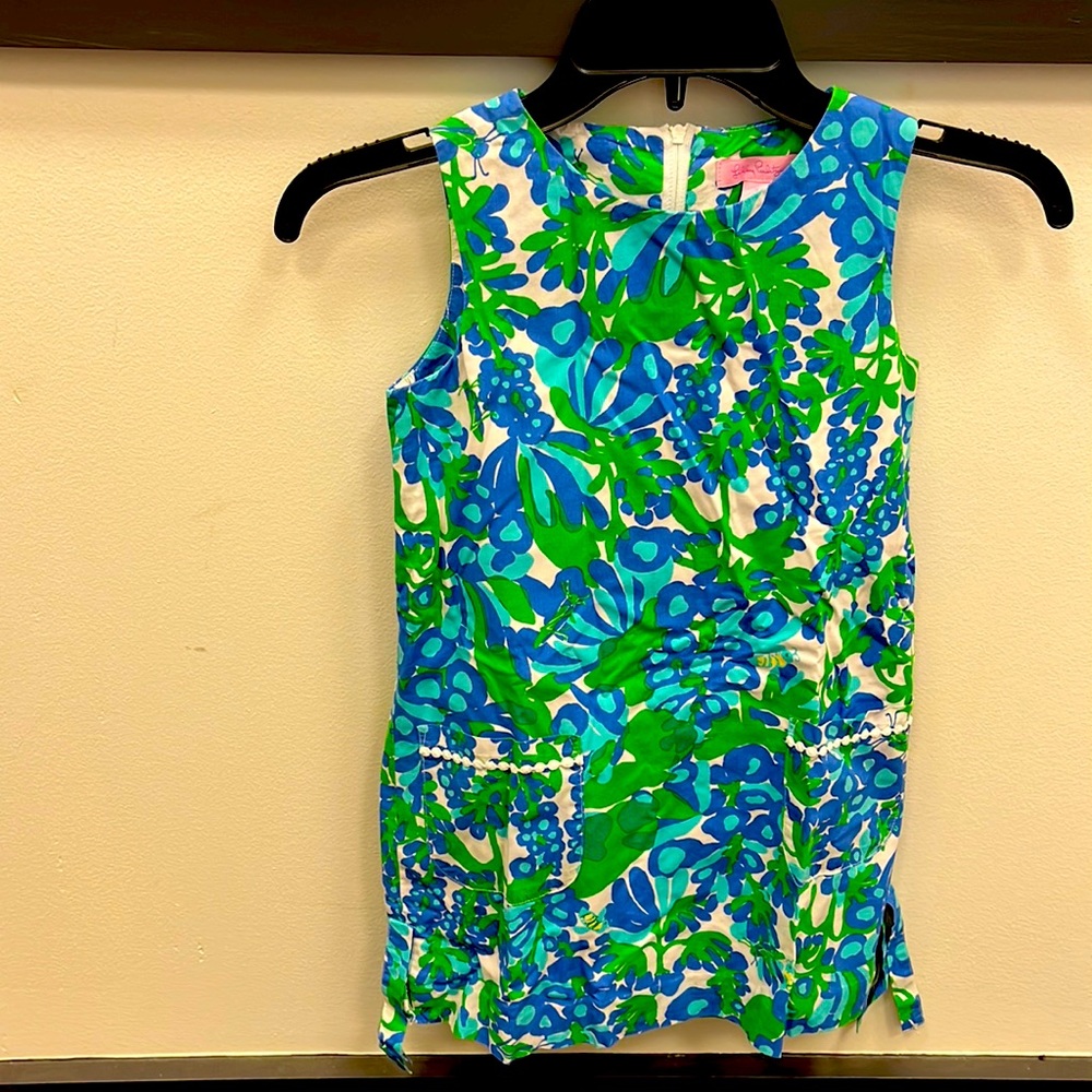 Lilly Pulitzer girls green and blue floral classic shift dress size 7